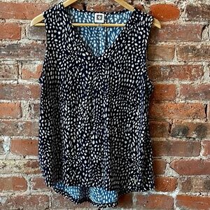 Anne Klein Womens Sleeveless Polka Dot Blouse - M - Black with white/cream/tan